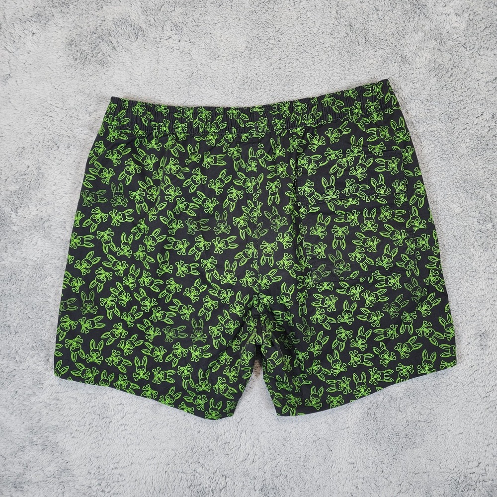 Psycho Bunny Swim Trunks Mens S Shorts Black Green Skull Bunny Logo 5" Inseam - Picture 4 of 10